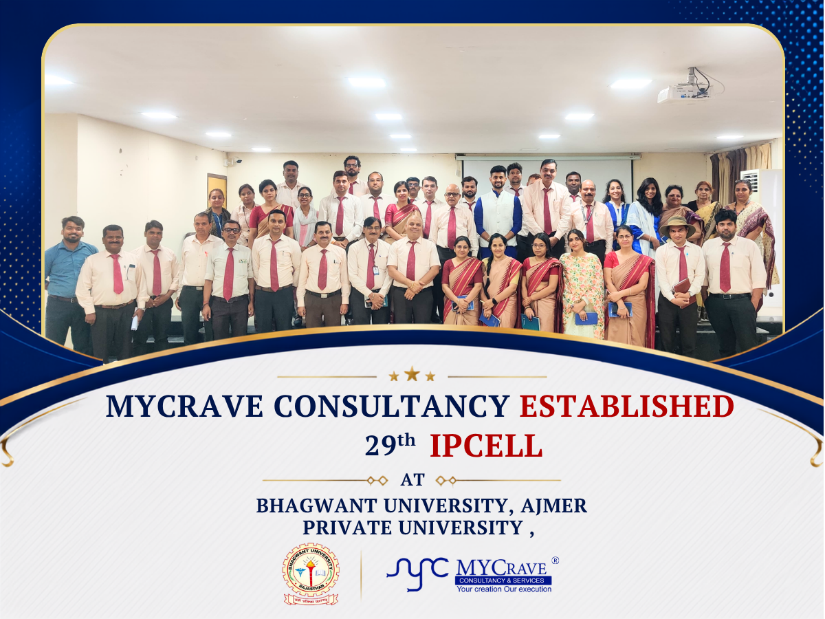 Faculty and management of Bhagwant University, Ajmer with Dhruv Brahmbhatt and Pooja Menon of MYCrave at the establishment of MYCrave's 29th IP Cell