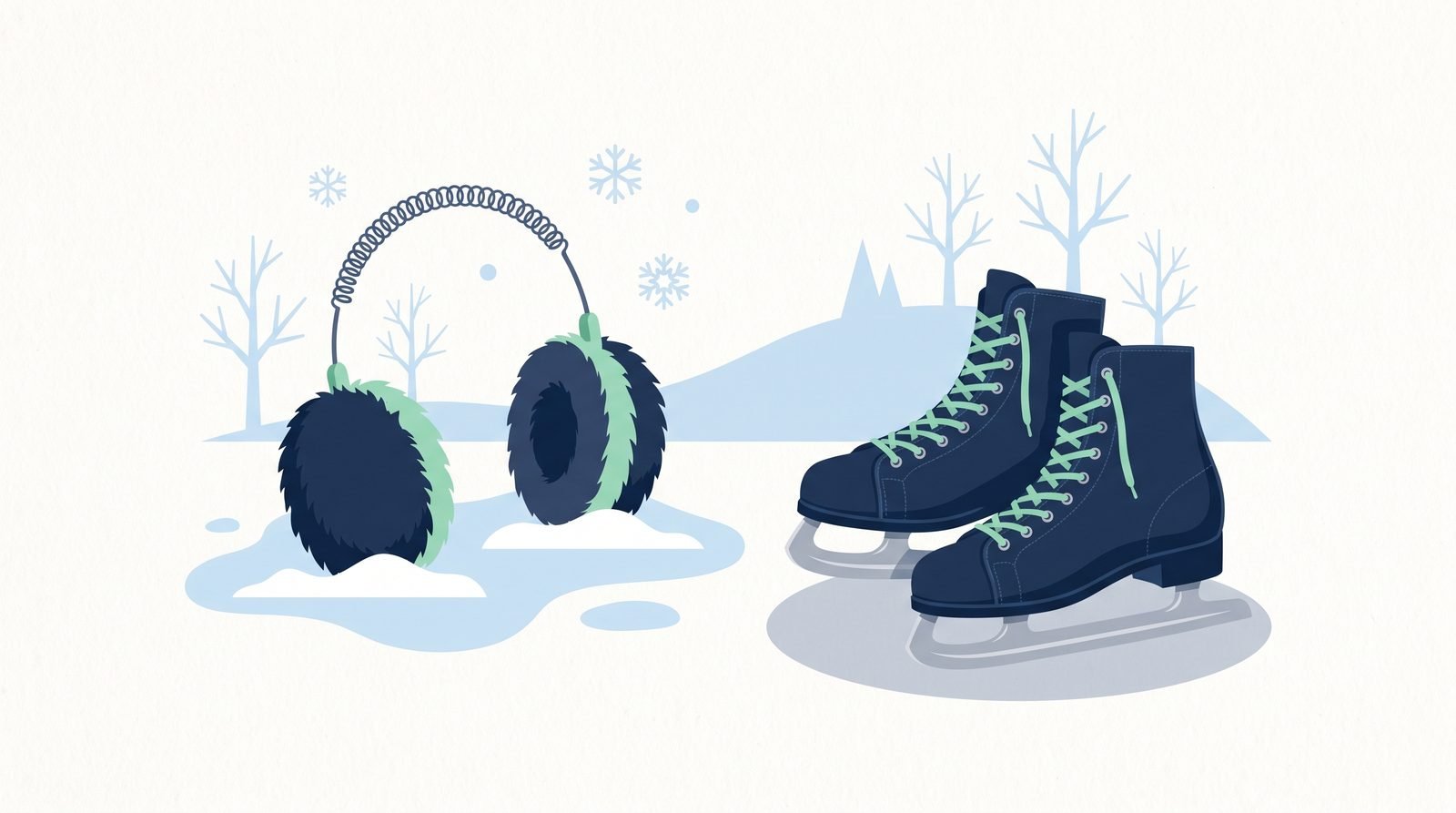 Illustration: fur earmuffs on a wire headband lying in snow