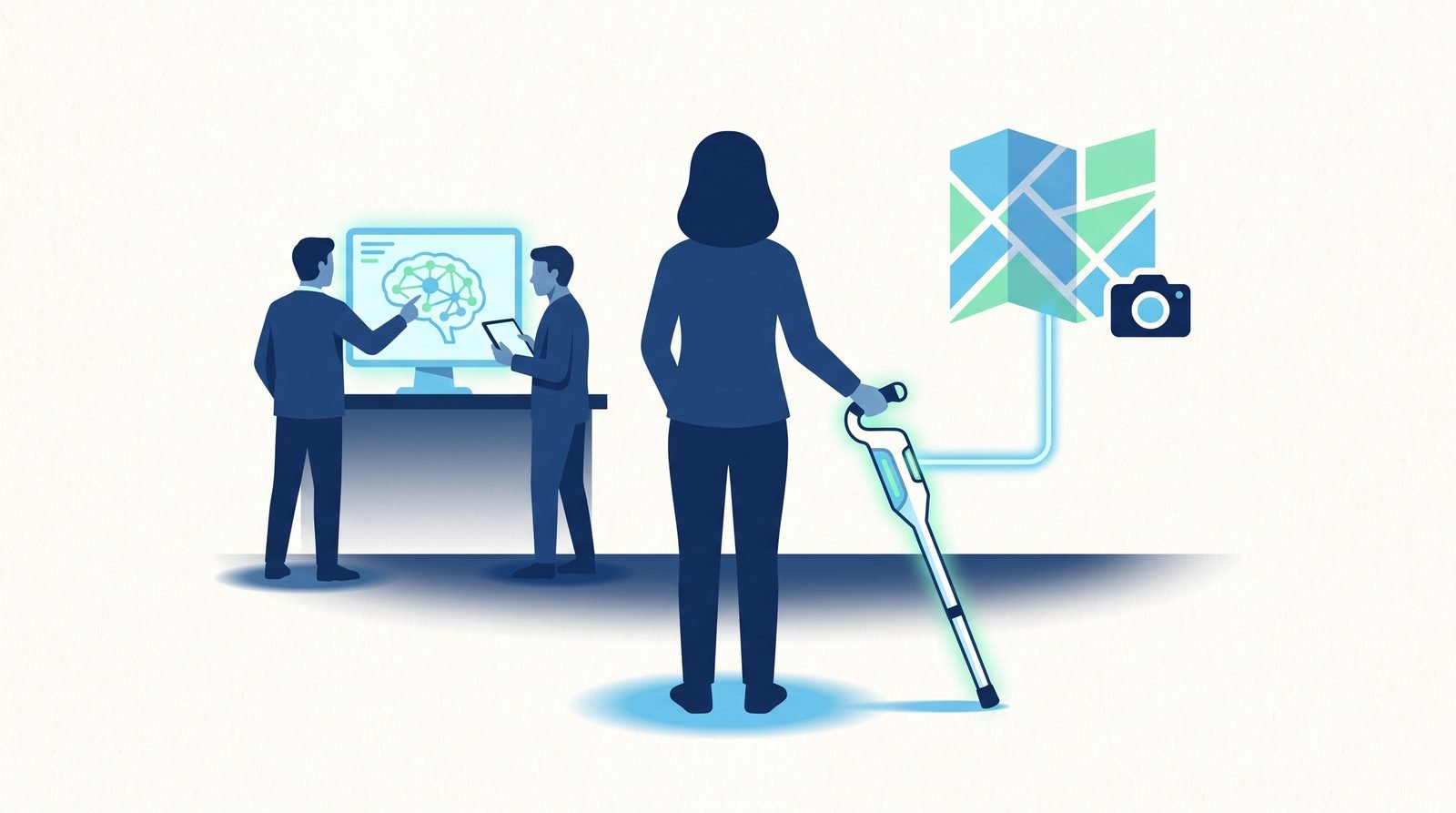 Illustration of IntelliCane: An AI Navigation Cane for Visual Impairment