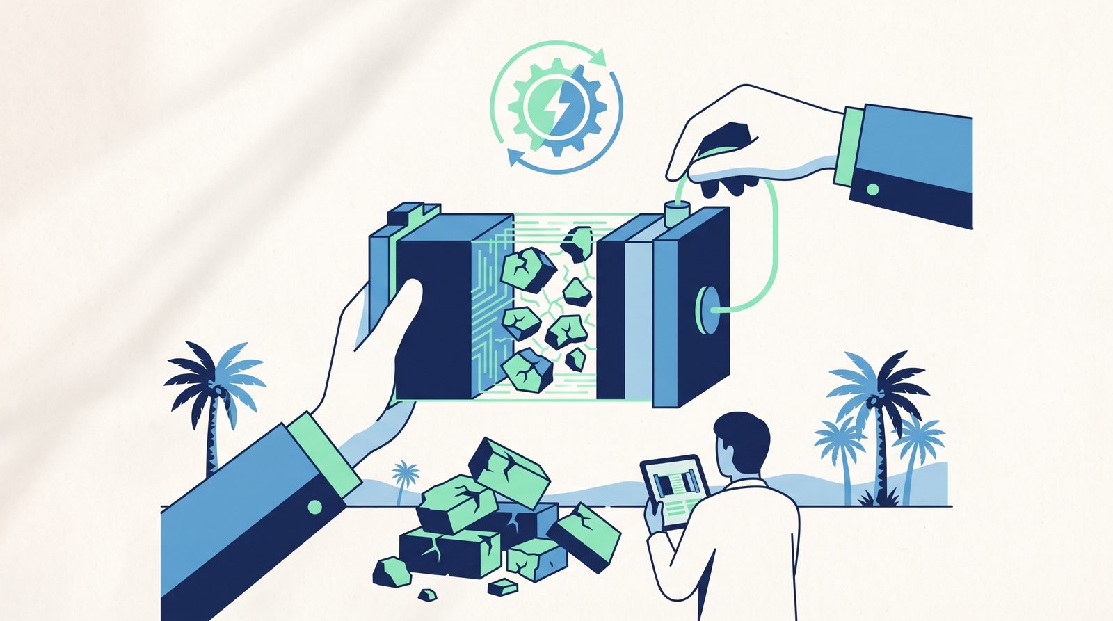 Illustration of A Self-Charging Zinc-Ion Battery Made with Recycled Mortar
