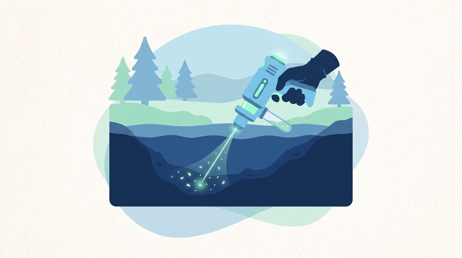 Illustration of Removing Microplastics from Riverbed Sediment with Light