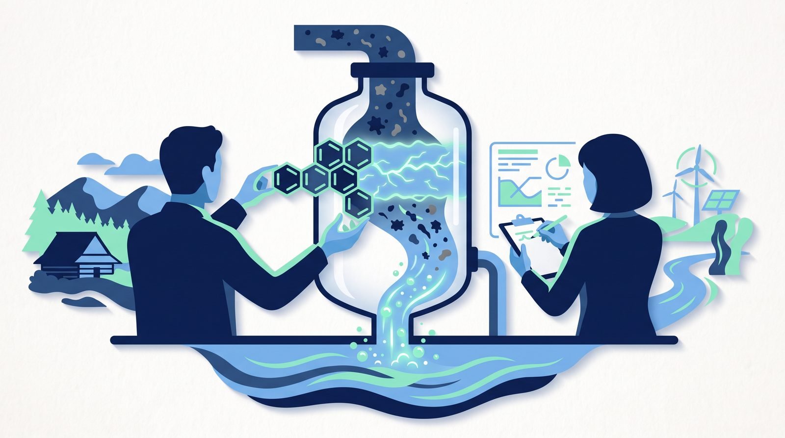 Illustration of Wastewater Purification with Carbon Nitride and Low-Temperature Plasma