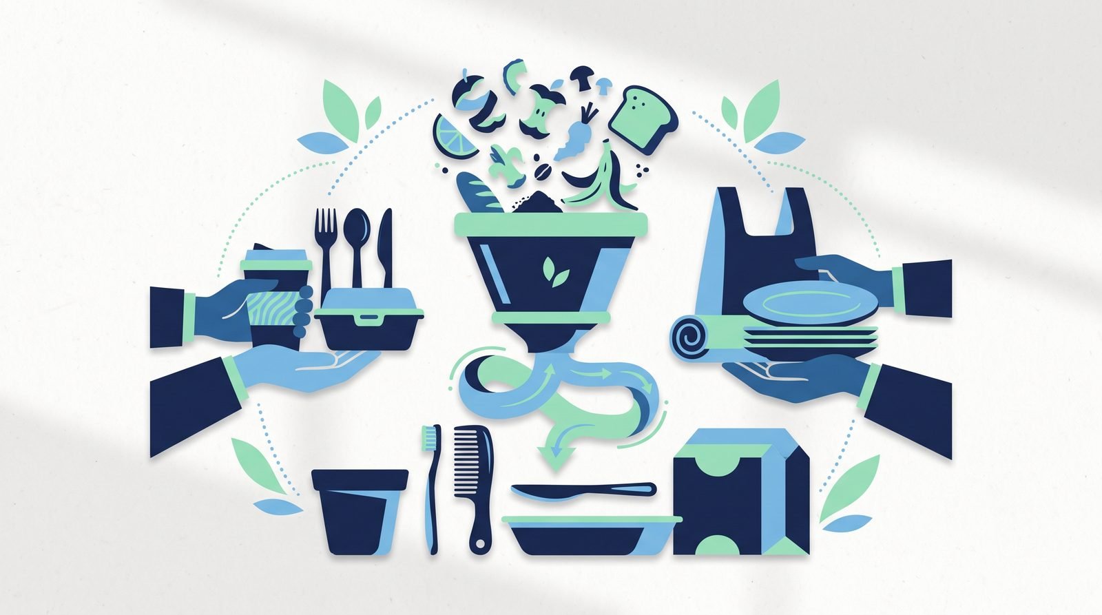 Illustration of Bioplastic Products Made from Food Waste