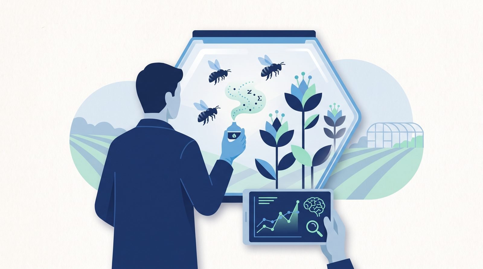 Illustration of Training Honeybees for More Targeted Crop Pollination