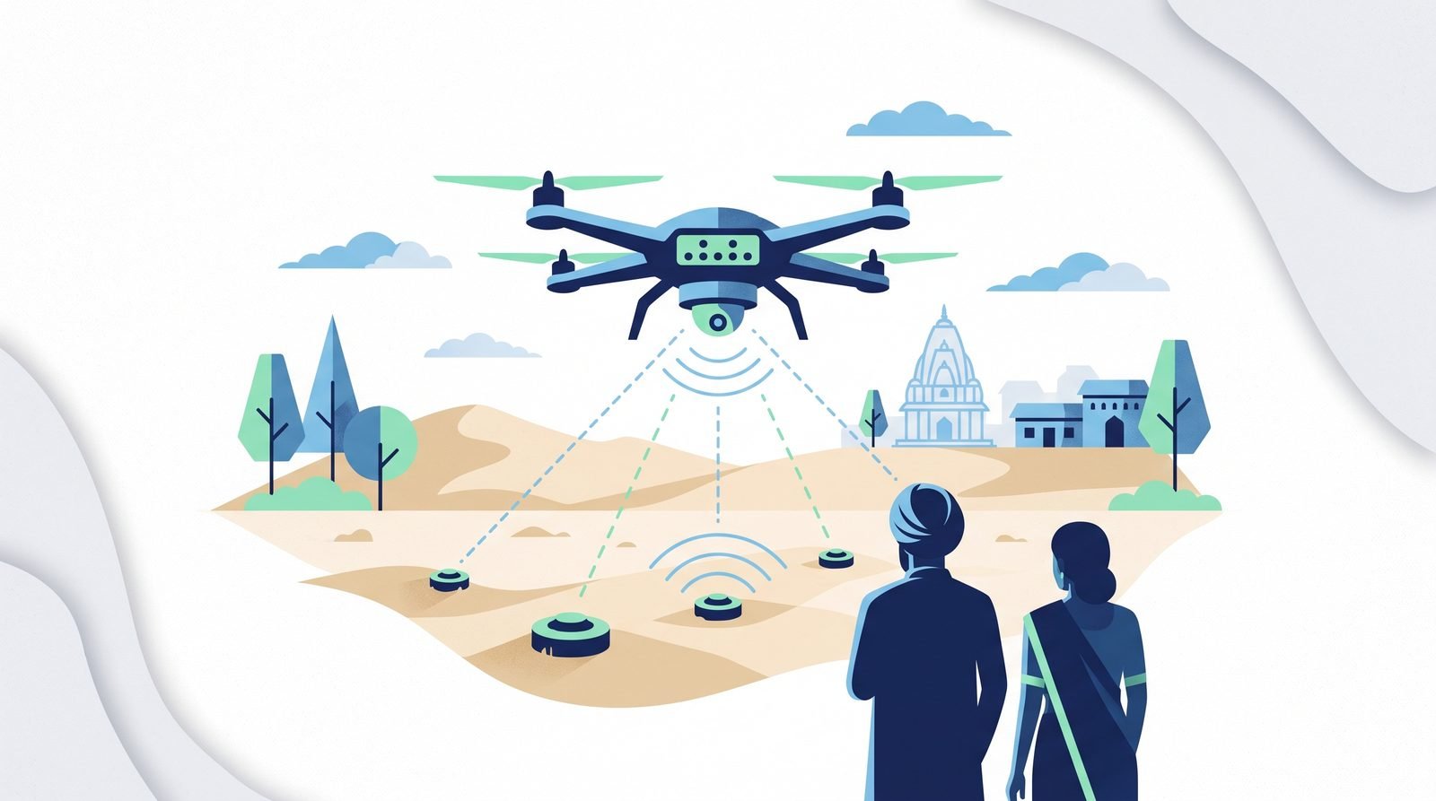 Illustration of Drone that detects and maps buried landmines (Aerobotics7, EAGLE A7)